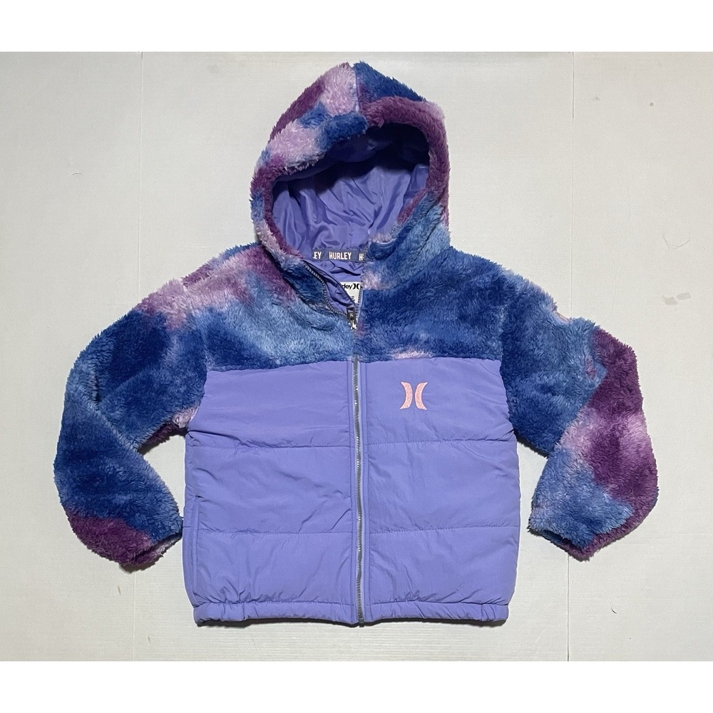 Hurley Girls Jacket Youth Large 12-13 Purple Fleece Puffer Hooded Full Zip